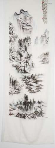 A 'LANDSCAPE' SCARF PAINTED BY SHI MINGMING