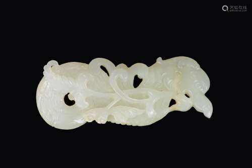 A PALE GREEN WHITE 'PHOENIX' JADE PENDANT, MID-QING DYNASTY