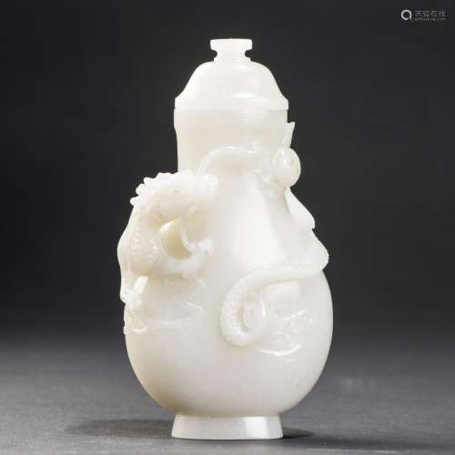 A WHITE JADE 'DRAGON'  VASE WITH COVER