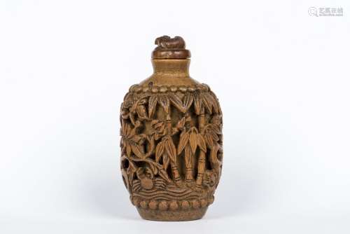 A CARVED BAMBOO SNUFF BOTTLE