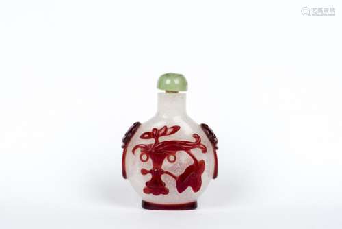 A RED OVERLAY BUBBL-SUFFUSED GLASS SNUFF BOTTLE