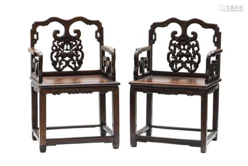 A PAIR OF ROSEWOOD ARMCHAIRS
