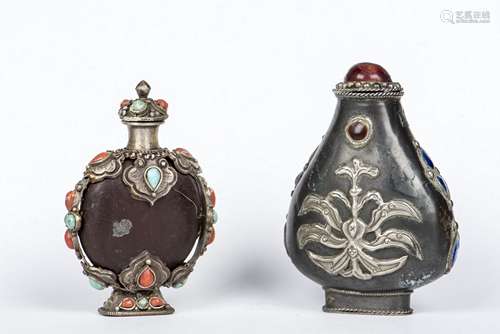 TWO SILVER SNUFF BOTTLES