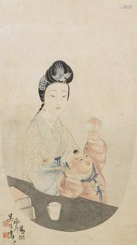 WU GAN (1827-), LADY AND KID