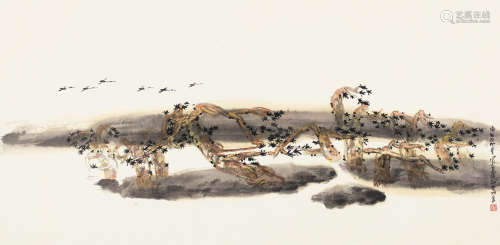 黄国武 庚午（1990）作 山水 镜框 设色纸本