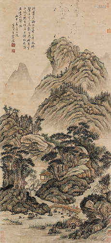 王宸 丙申（1776）作 山水 镜片 设色纸本