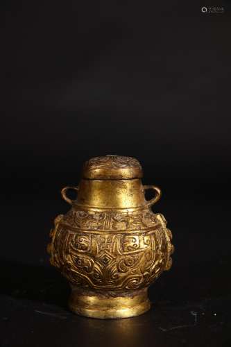 A chinese gilt bronze with Taotie design Hu, Song Dynasty
