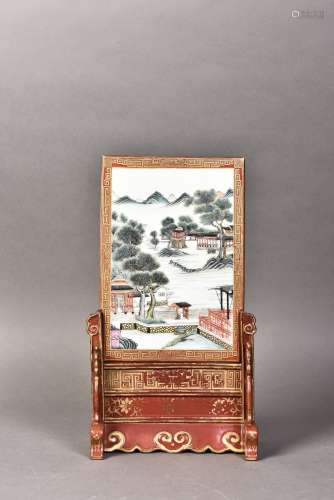 A FAMILLE ROSE LANDSCAPE SCREEN, PAINTED BY WANG XIAOTANG, REPUBLIC PERIOD