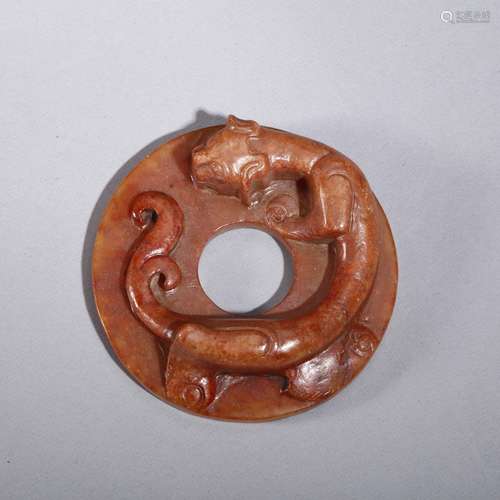 Chinese archaic jade Bi with dragon design