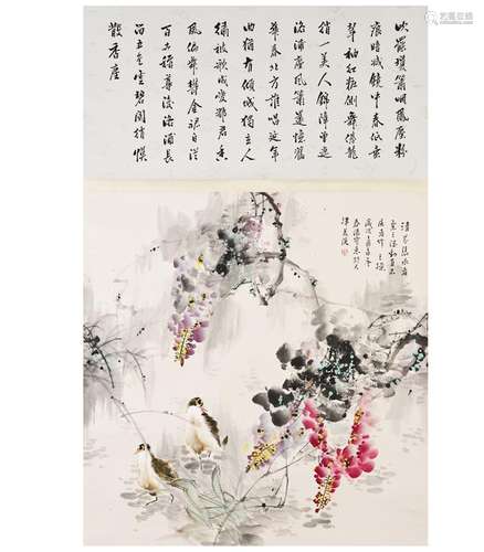 A CHINESE SCROLL PAINTING OF FLOWER AND BIRDS