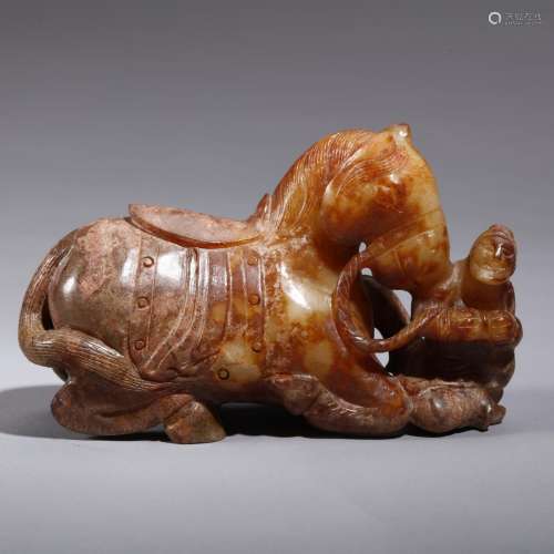 Chinese archaic jade carved Hunni leading a horse
