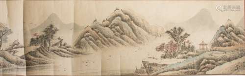 A HORIZONTAL CHINESE LANDSCAPE PAINTING