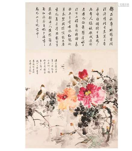 A CHINESE SCROLL PAINTING OF FLOWER AND BIRDS