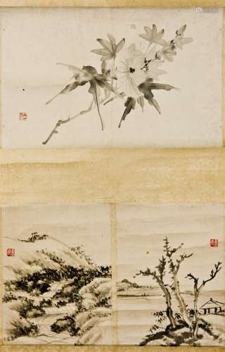 THREE CHINESE PAINTINGS OF LANDSCAPE AND FLOWER