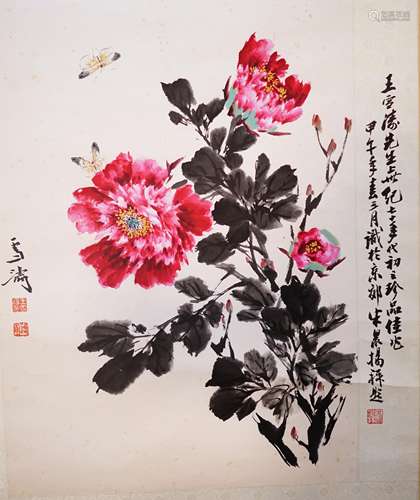 A CHINESE SCROLL PAINTING OF FLOWER