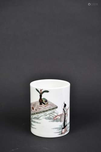 A FAMILLE ROSE PORCELAIN BRUSH POT