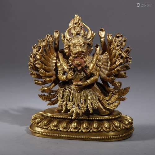 A important tibet gilt bronze figure of Yamantaka, 15th century