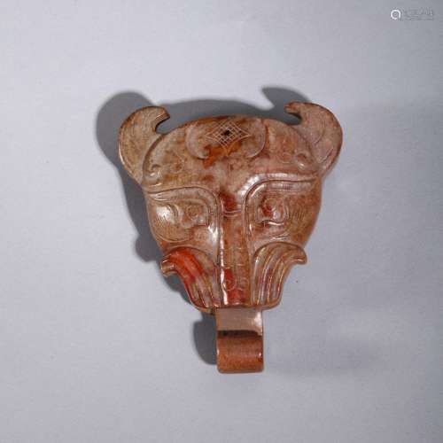 Chinese archaic jade plaque carved animal head