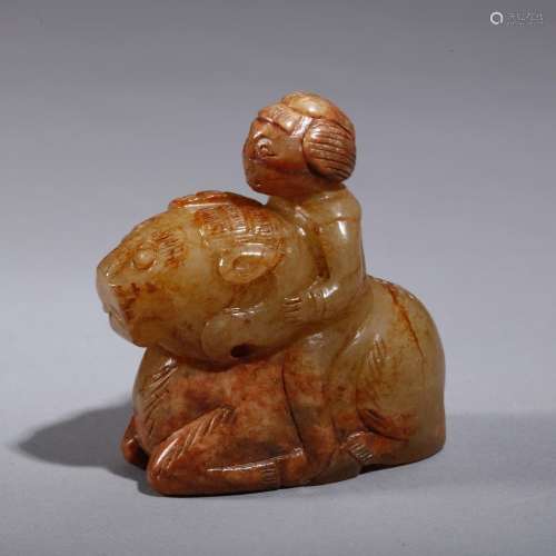 Chinese jade carved human riding beast