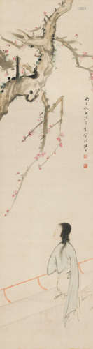 陈少梅（1909～1954） 丙子1936年作 梅花仕女 立轴 设色绢本
