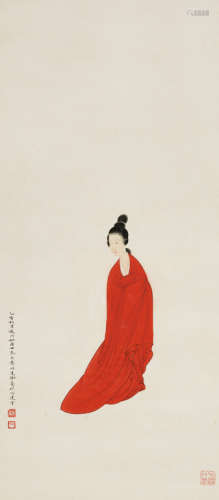 徐邦达（1911～2012） 乙亥1935年作 红衣仕女 立轴 设色纸本