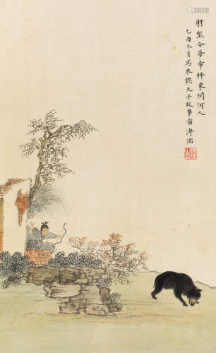 溥儒（1896～1963） 乙酉（1945年）作 恭懿太子故事图 镜框 设色纸本