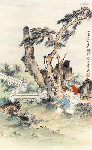 吴光宇（1908～1970） 婴戏图 镜框 设色纸本