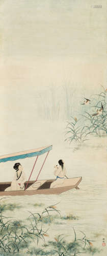 俞明（1884～1935） 泛舟图 镜心 设色纸本
