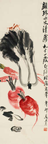 齐白石（1864～1957） 辛卯（1951年）作 蔬菜草虫图 立轴 设色纸本