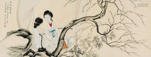 凌叔华（1900～1990） 乙亥（1935年）作 春牖观书图 镜心 设色纸本