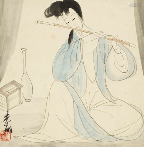 林风眠（1900～1991） 吹笛仕女 镜心 设色纸本