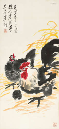 唐云（1910～1993） 1983年作 三吉图 立轴 设色纸本