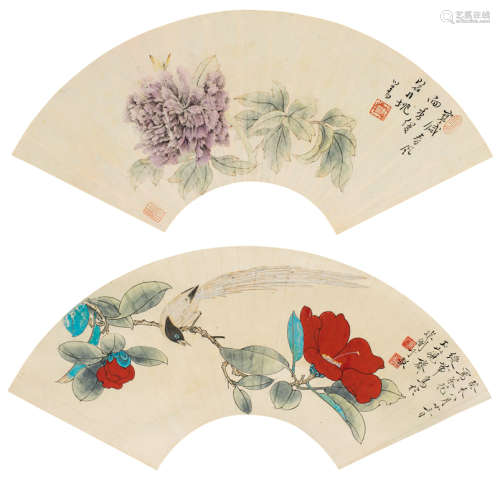 溥儒 于非闇（1896～1963） 花鸟双挖 立轴 设色纸本