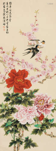 赵蕴玉（1916～2003） 壬戌（1982年）作 春花飞燕图 镜心 设色纸本