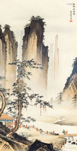黄均（1775～1850） 山斋邀客图 镜框 设色纸本