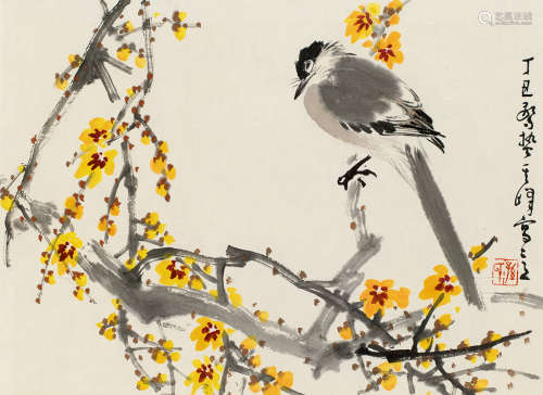 孙其峰（b.1920） 丁丑（1997年）作 花鸟 镜框 设色纸本