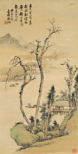 吴徵（1878～1949） 癸未（1943年）作 秋水泛舟图 立轴 设色纸本