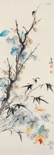 王雪涛（1903～1982） 花卉草虫图 镜框 设色纸本