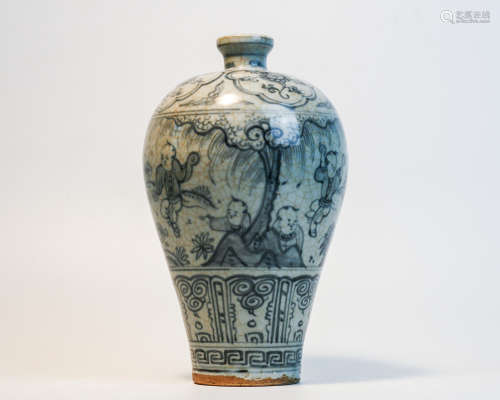 A BLUE AND WHITE CHILDREN PLAY MEI VASE