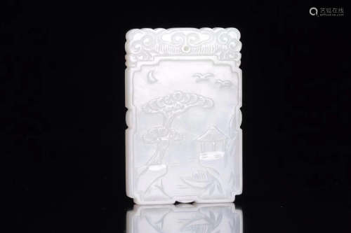 A HETIAN JADE CARVED SQUARE PENDANT