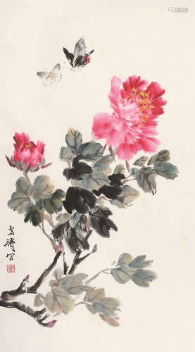 王雪涛（1903～1982） 富贵蝶舞 立轴 纸本设色