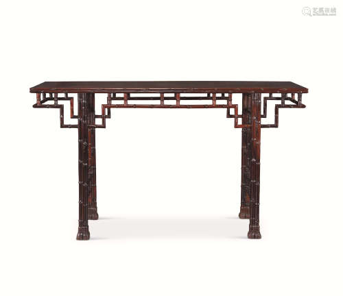 民国 红木嵌瘿木面竹节条桌
