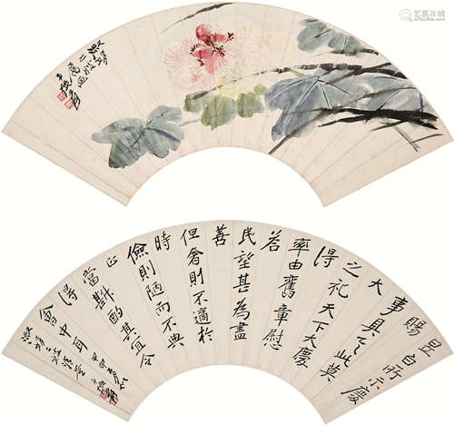 张大千（1899～1983） 1944年作 芙蓉花·临淳化阁帖 镜心 设色纸本