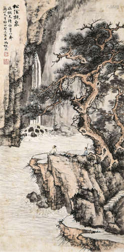 冯超然（1882～1954） 1943年作 松阴观泉 立轴 设色纸本