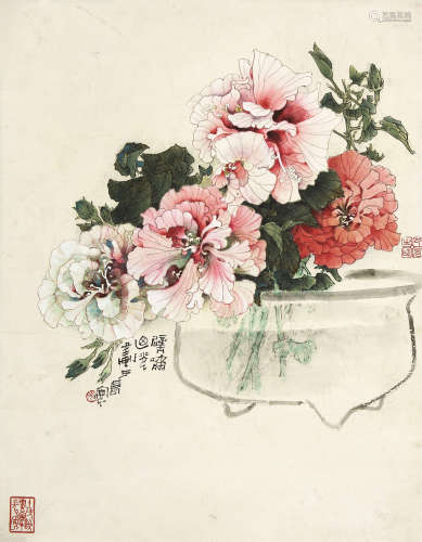 郑乃珖（1911～2005） 工笔花卉 镜心 设色纸本