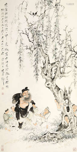唐云（1910～1993） 1947年作 钟馗戏鬼 立轴 设色纸本