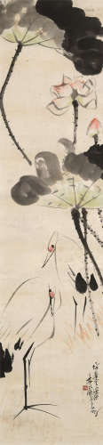 林风眠（1900～1991） 1934年作 荷花双鹭 立轴 设色纸本