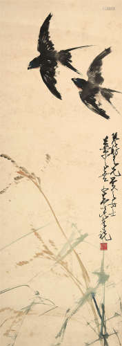 赵少昂（1905～1998） 双燕图 立轴 设色纸本