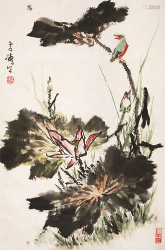 王雪涛（1903～1982） 荷花翠鸟 立轴 设色纸本