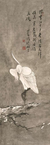 溥儒（1896～1963） 梅花寒禽图 立轴 设色纸本